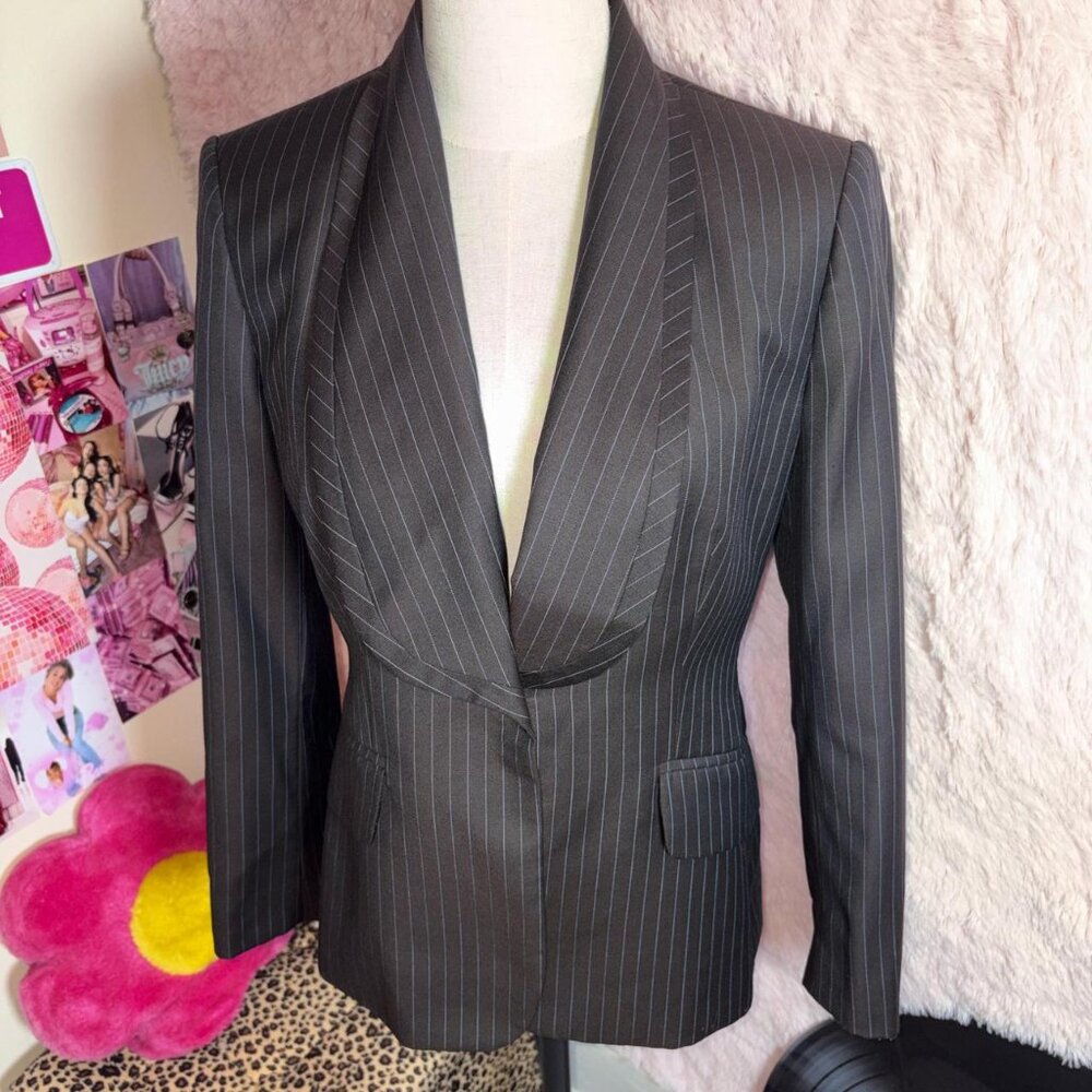 Anne Klein black blazer with blue pinstripes - Picture 2 of 6
